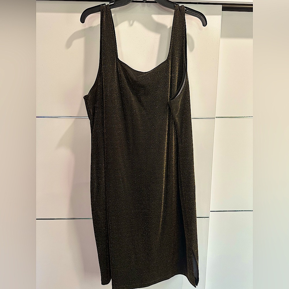 3x Mini Dress Black with Gold Sparkle and side slit